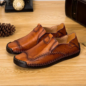 Large Size Men Hand Stitching Non-slip Soft Sole Casual Leather Shoes