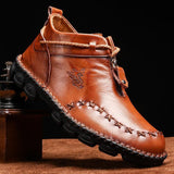 Men Hand Stitching Leather Non Slip Large Size Soft Sole Casual Boots